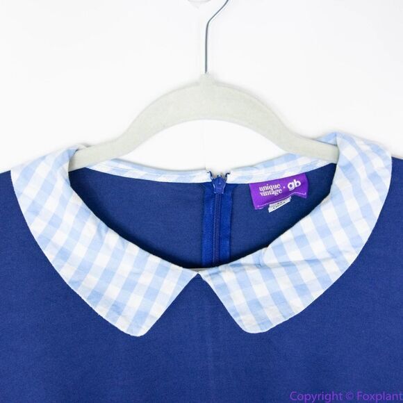 Unique Vintage Gwynnie Bee Gingham Collar Navy Fit-And-Flare Dress, 0X - Picture 12 of 16